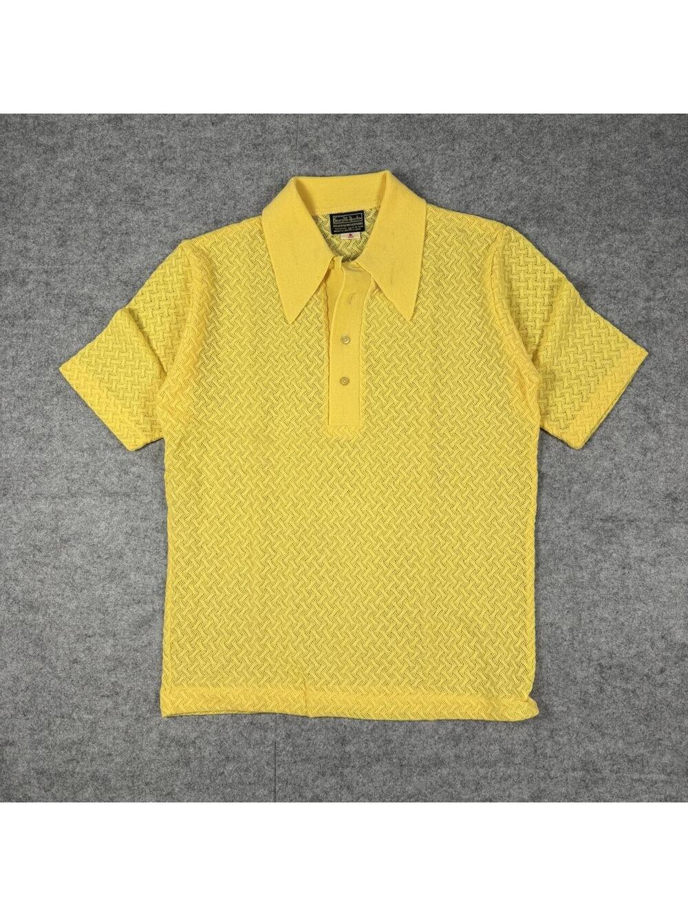 True Vintage 1970s Sears The Merino Knit Yellow Polo Herringbone Pattern Size XL